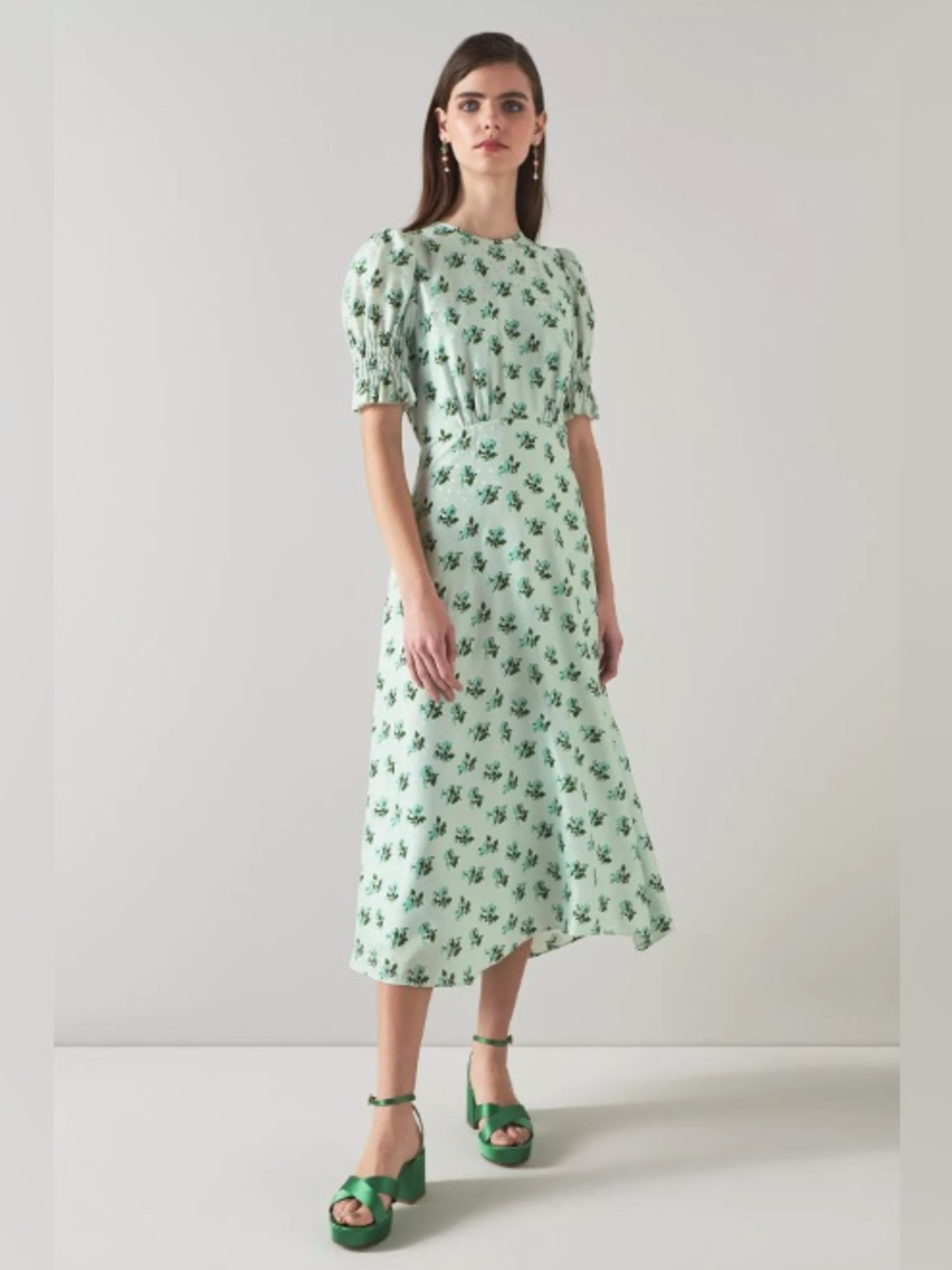 LK Bennett Tabitha Green Silk-Blend Spot Jacquard Primula Print Dress 8